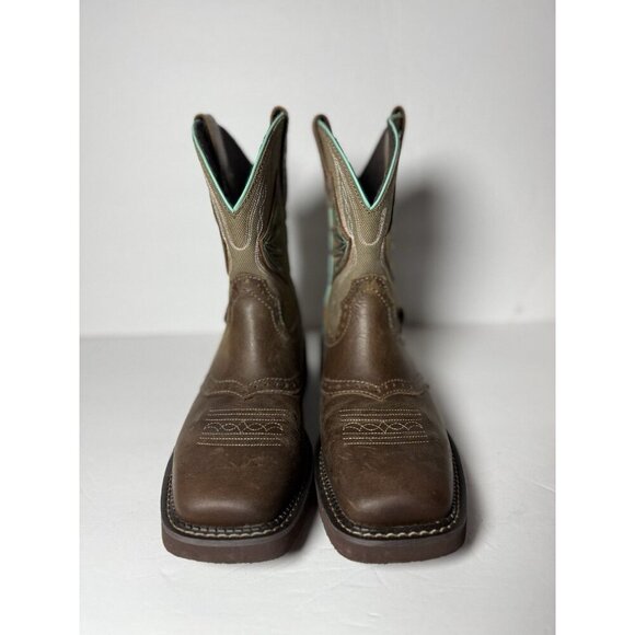 Justin Womens 8" Nettie Western Cowboy Brown Leather Boots Square Toe Sz 9B NEW - Picture 7 of 15